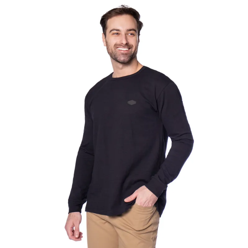 Camiseta Masculina Nicoboco Manga Longa Texturizada Preto - G