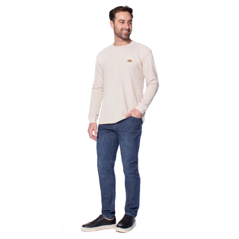 Camiseta Masculina Nicoboco Manga Longa Texturizada Bege - G
