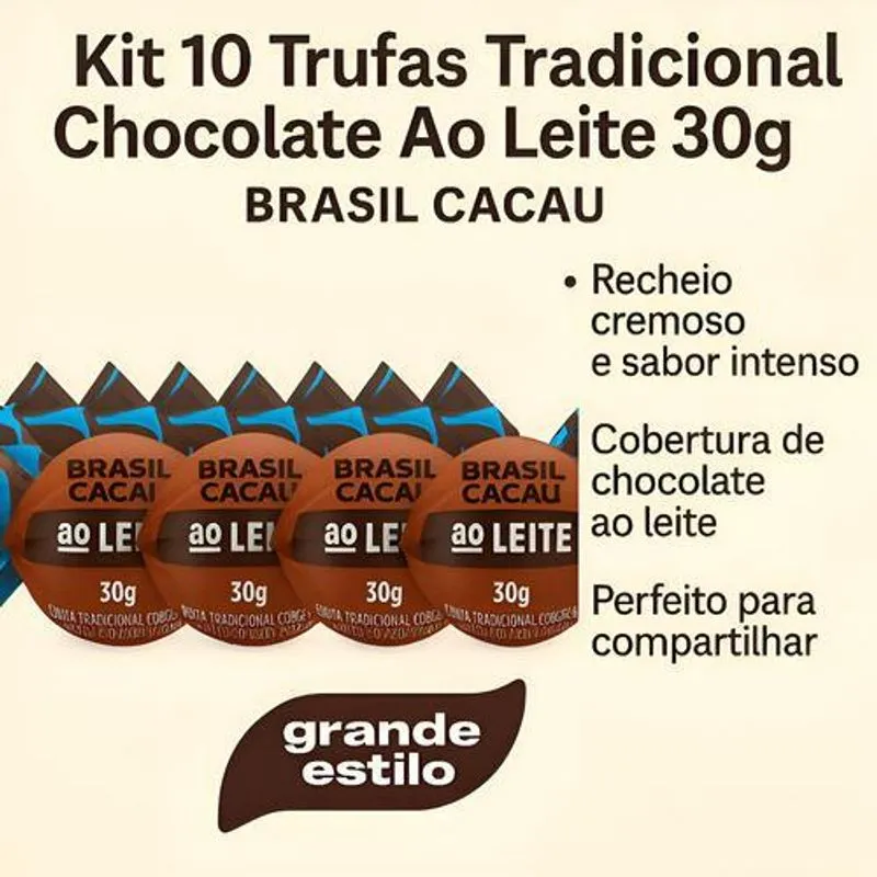Kit 10 Trufas Chocolate Ao Leite Tradicional Brasil Cacau