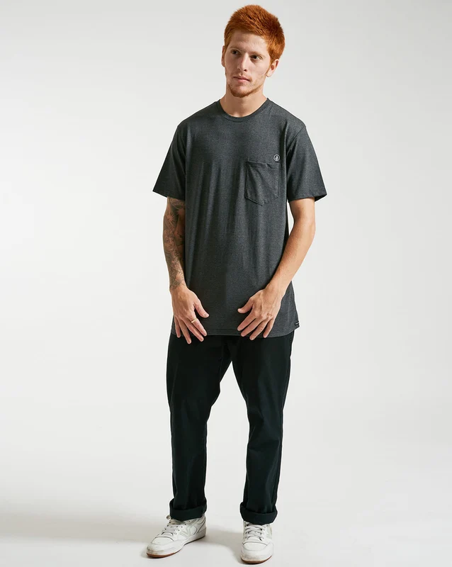 Camiseta Volcom Long Fit Solid Pocket Mescla Preto M / Mescla Preto