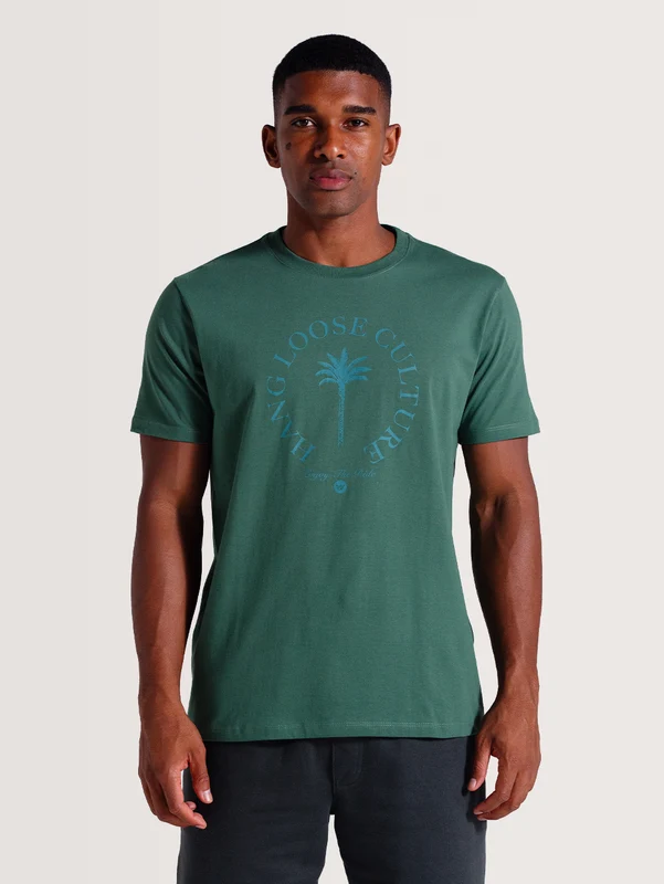 Camiseta Verde Manga Curta Hang Loose Palm GG / VERDE