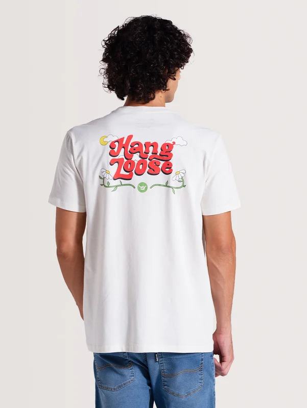 Camiseta Off White Manga Curta Hang Loose Clouds P / Off White