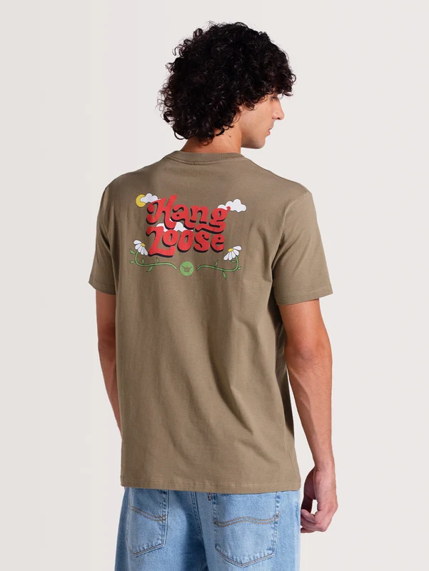Camiseta Caqui Manga Curta Hang Loose Clouds GG / BEGE