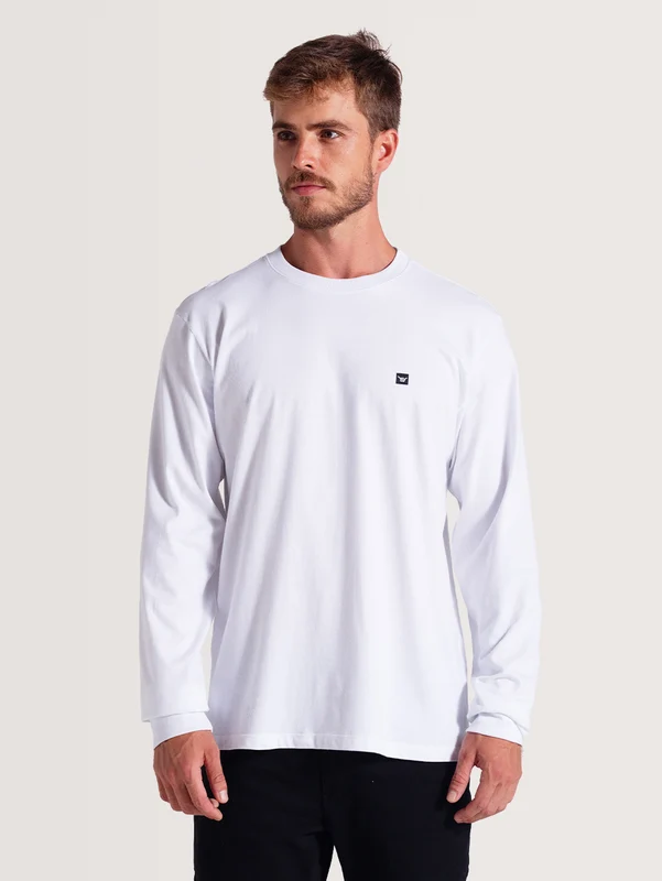 Camiseta Branca Manga Longa Hang Loose Logo M / Branco
