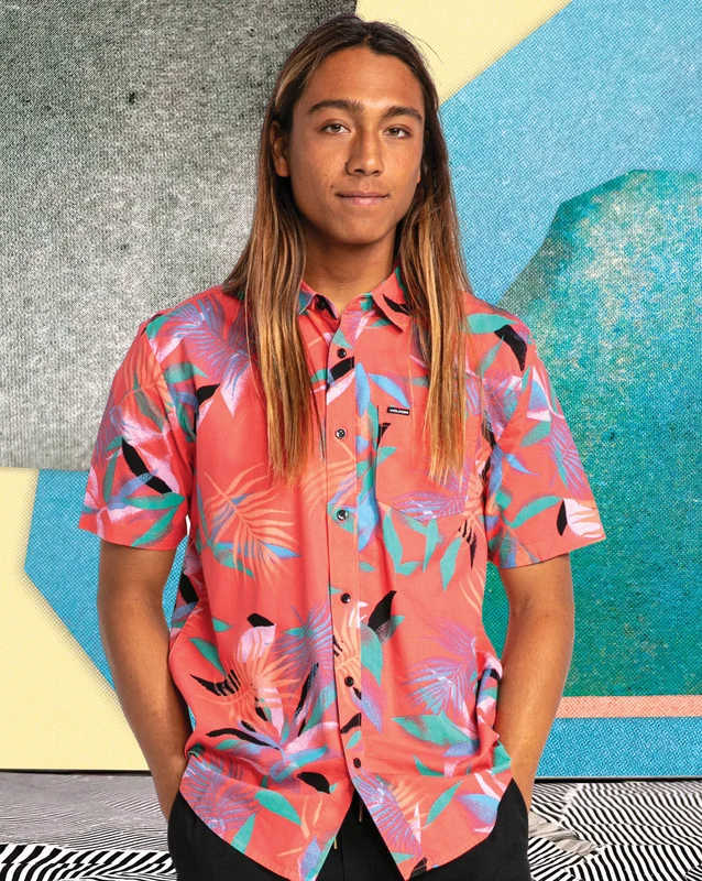 Camisa Volcom Leaf Spray Woven Lava Rock Red G / LAVA ROCK RED