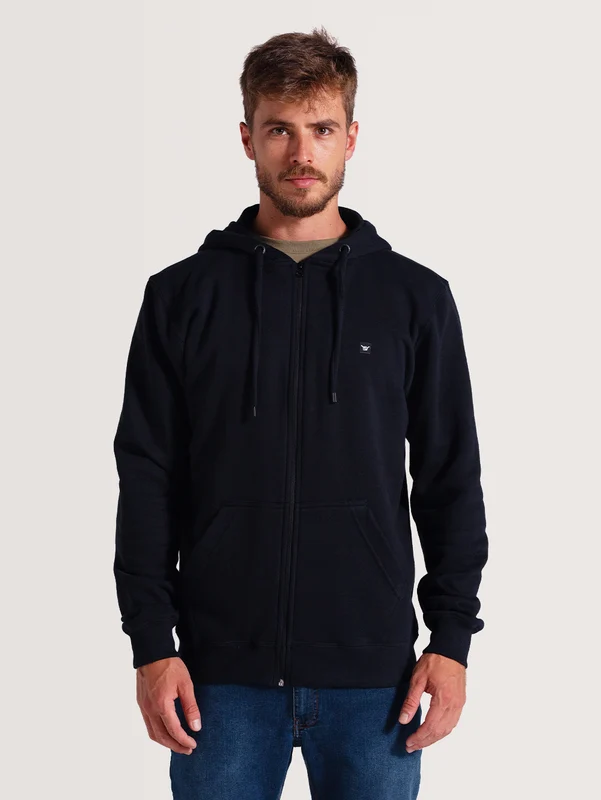 Moletom Canguru Com Zíper Preto Hang Loose Glassy P / PRETO