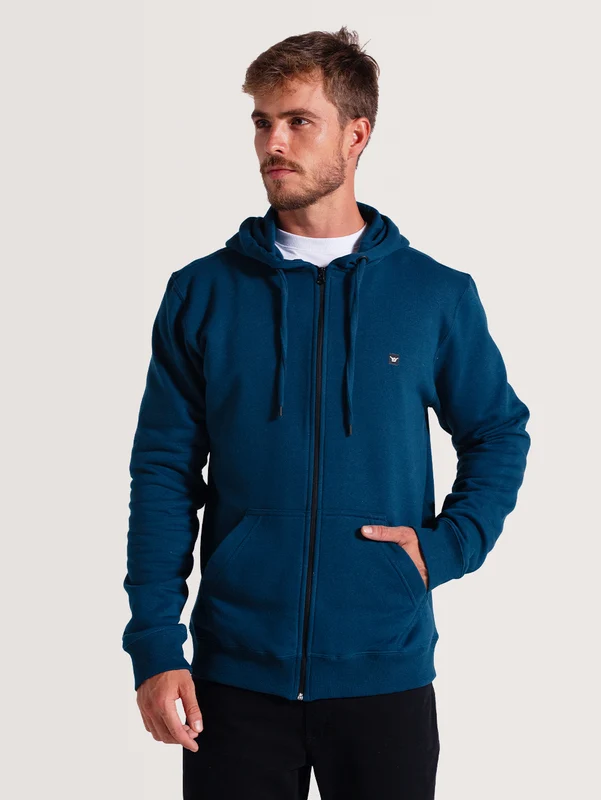 Moletom Canguru Com Zíper Azul Hang Loose Glassy P / Azul