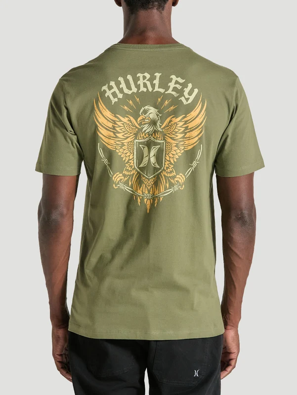 Camiseta Verde Militar Manga Curta Estampa Hurley Eagle GG / MILITAR