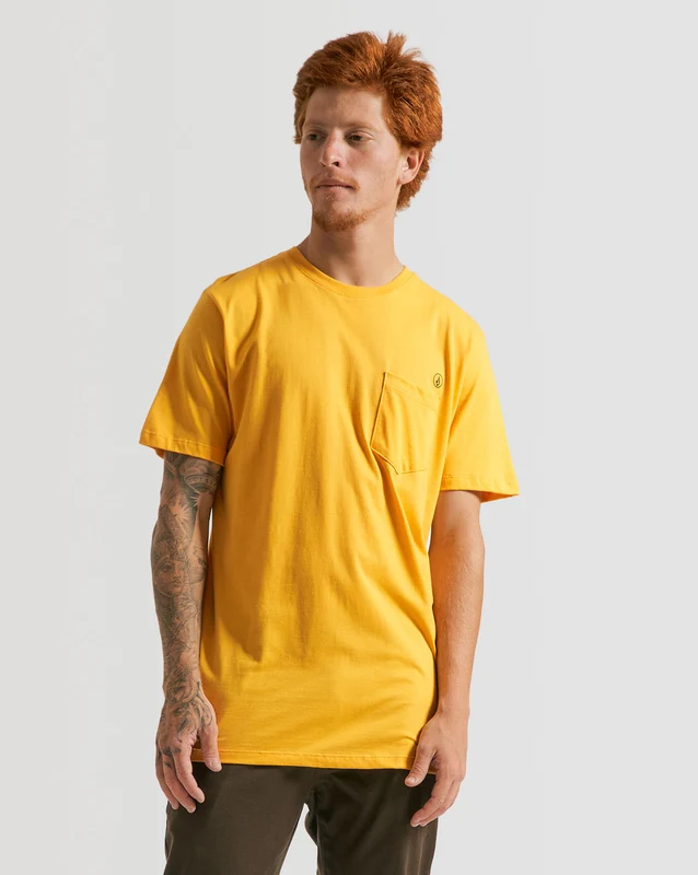 Camiseta Volcom Long Fit Solid Pocket Amarela GG / AMARELO