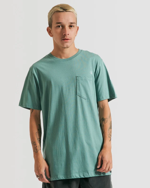 Camiseta Volcom Long Fit Solid Pocket Verde G / VERDE CLARO