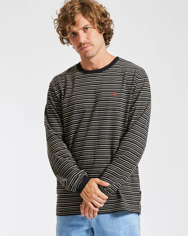 Camiseta Volcom Manga Longa Regular Stripe Stone Preta M / Preto
