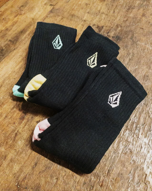 Kit 3 Meias Volcom Full Stone Pack Black UN / Preto