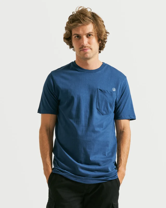 Camiseta Volcom Long Fit Solid Pocket Azul G / AZUL ESCURO