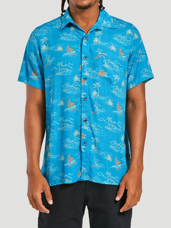 Camisa Manga Curta Hurley Aloha Azul GG