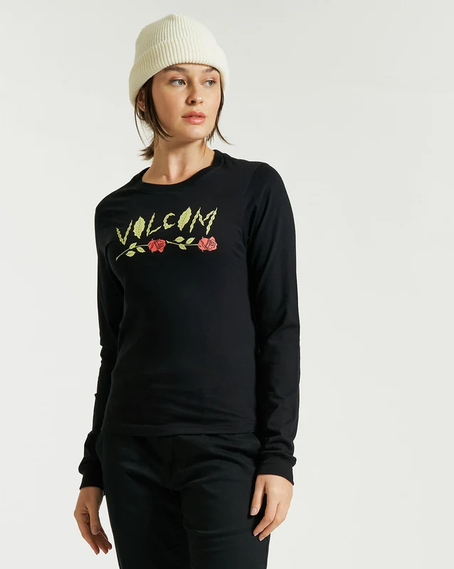 Camiseta Volcom Manga Longa Roses Preta GG / PRETO