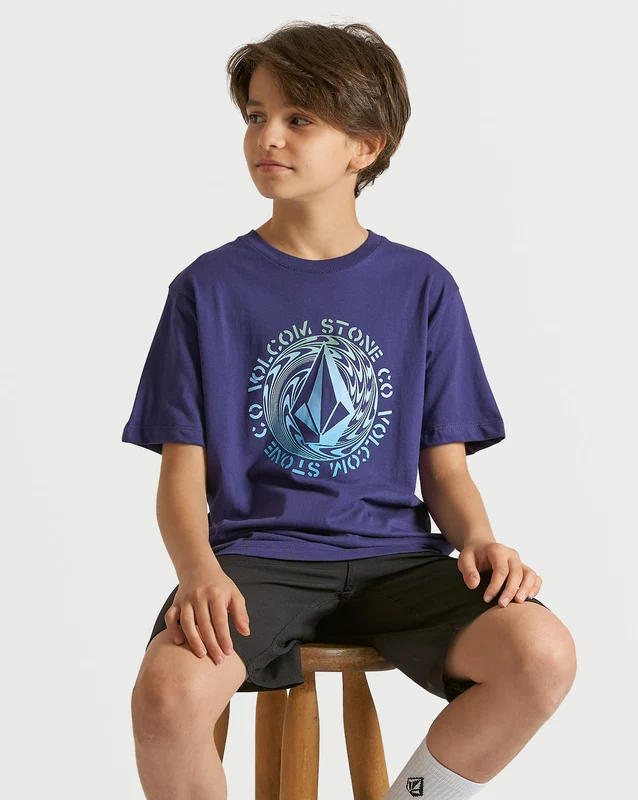 Camiseta Volcom Regular Rotato Juvenil Azul 10 / AZUL ESCURO