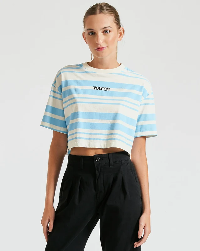 Camiseta Volcom Cropped Stripes Azul P / Azul