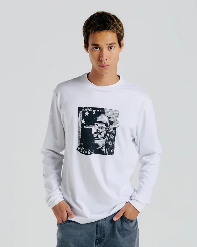 Camiseta Volcom Manga Longa Blast Branca G / Branco