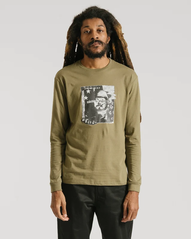 Camiseta Volcom Manga Longa Blast Militar P / Verde Militar