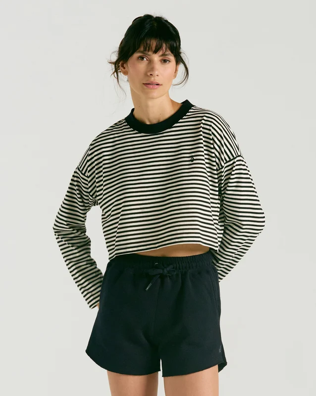 Camiseta Volcom Manga Longa Stripes Preta G / Preto