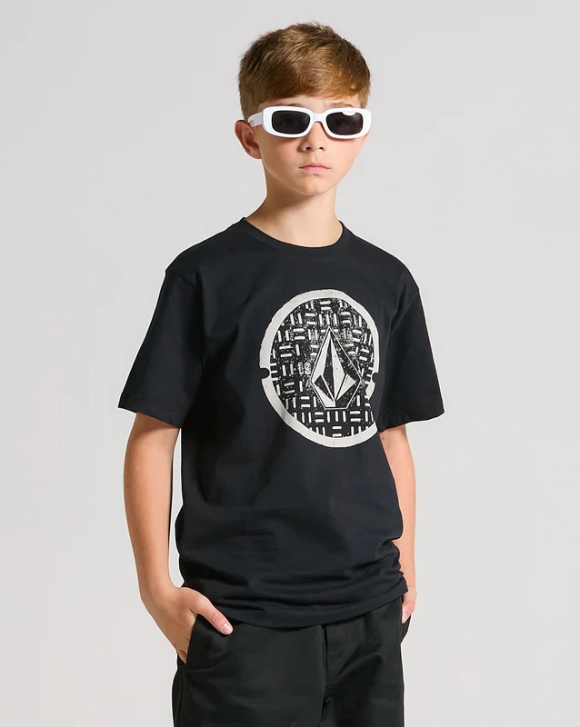 Camiseta Volcom Circle Texture Juvenil Preta 12 / PRETO