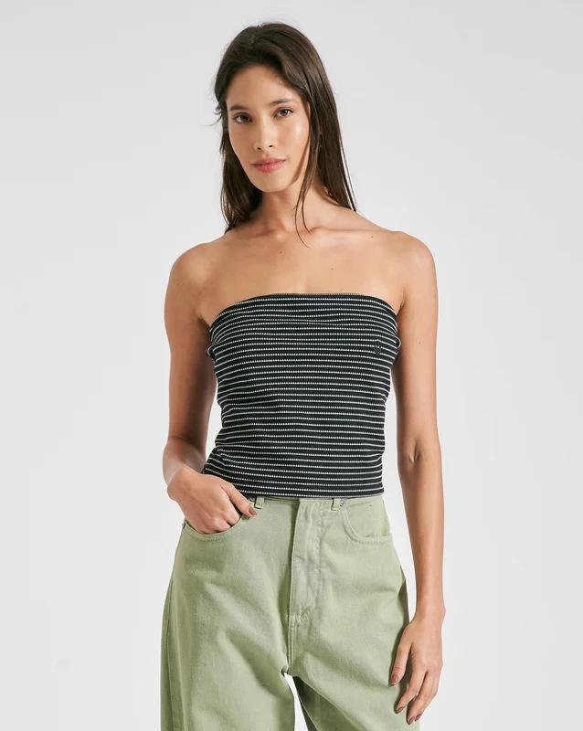 Blusa Volcom Stripe Tube Preta GG / Preto