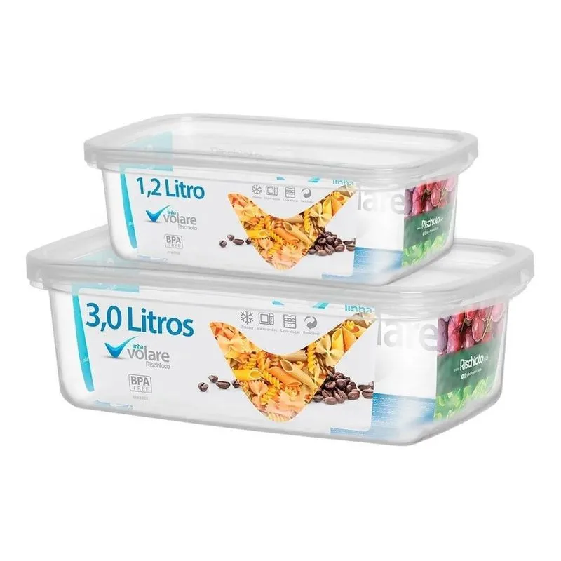 3x Kit 2 Potes Transparentes Volare 1,2l E 3l Medidas Presíd