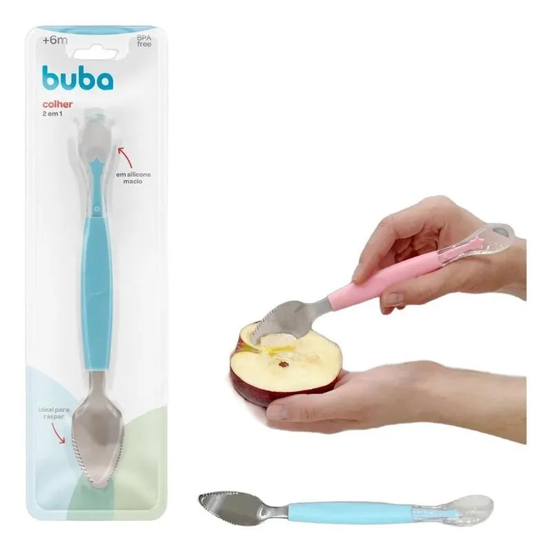 3x Colher 2 Em 1 Raspa Frutinha Em Silicone E Aço Inox Buba
