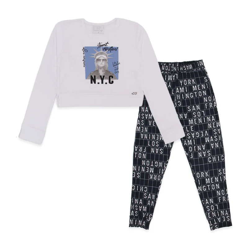 Conjunto Camiseta Manga Longa e Calça Moletom NYC Menina Anjo - Feminino 10 / Menina