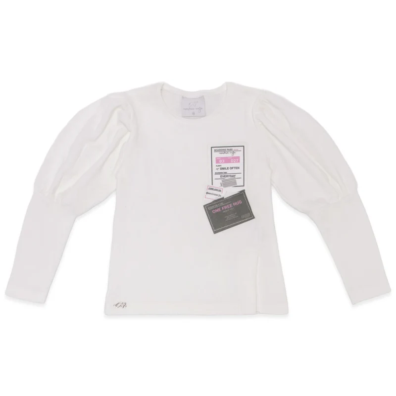 Blusinha Manga Longa Textura com Aplique Menina Anjo - Feminina 10 / Menina