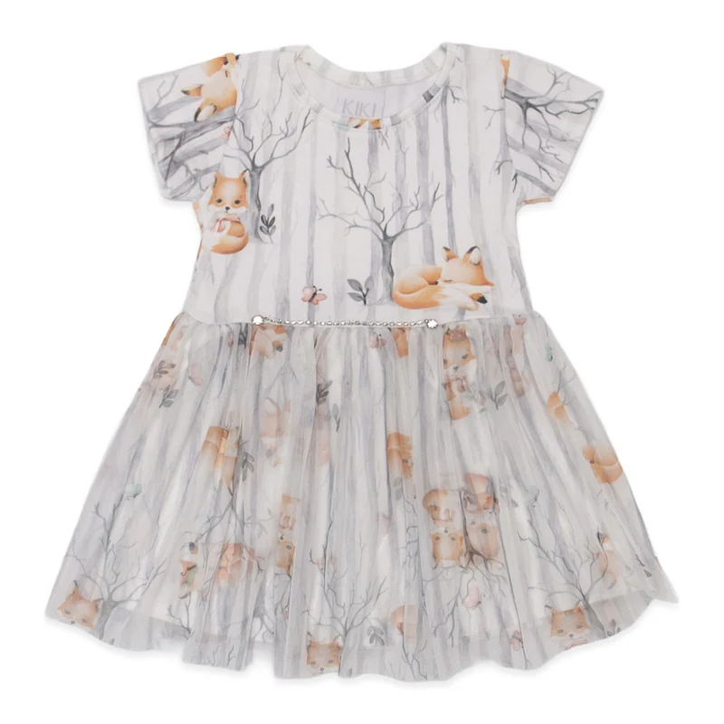 Vestido Estampado Raposinha Malha e Tule Kiki Xodó - Feminino 03 / Menina