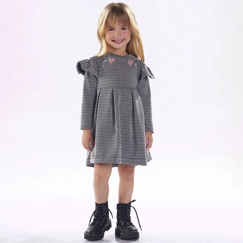 Vestido Manga Longa Bordado com Babados Kiki Xodó - Feminino 02 / Menina