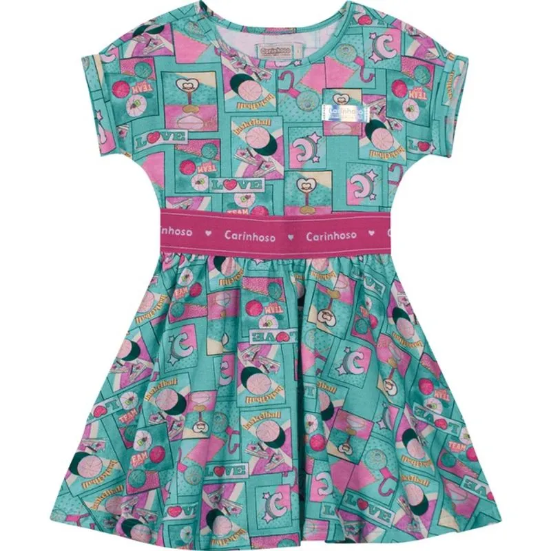 Vestido Manga Curta Infantil Carinhoso