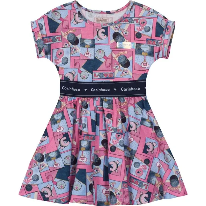 Vestido Manga Curta Infantil Carinhoso