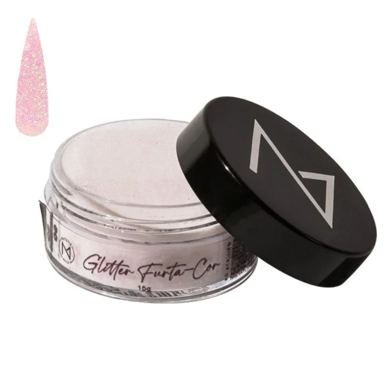 Pó Acrílico Com Glitter Furta-cor Rosa Transparente 40g - Ma