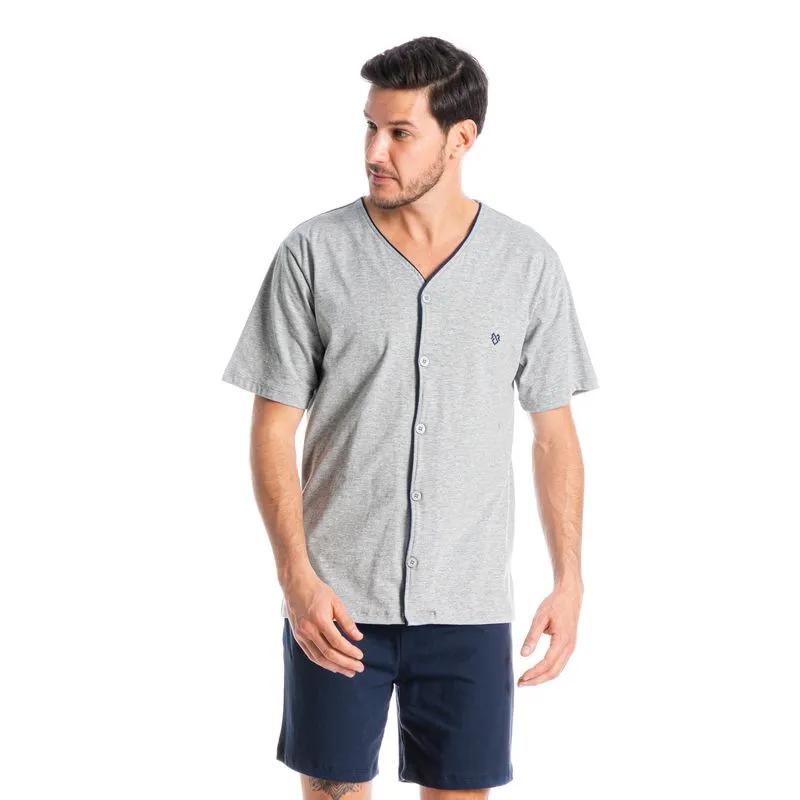 Pijama Masculino Curto Abotoado André Azul Marinho/M