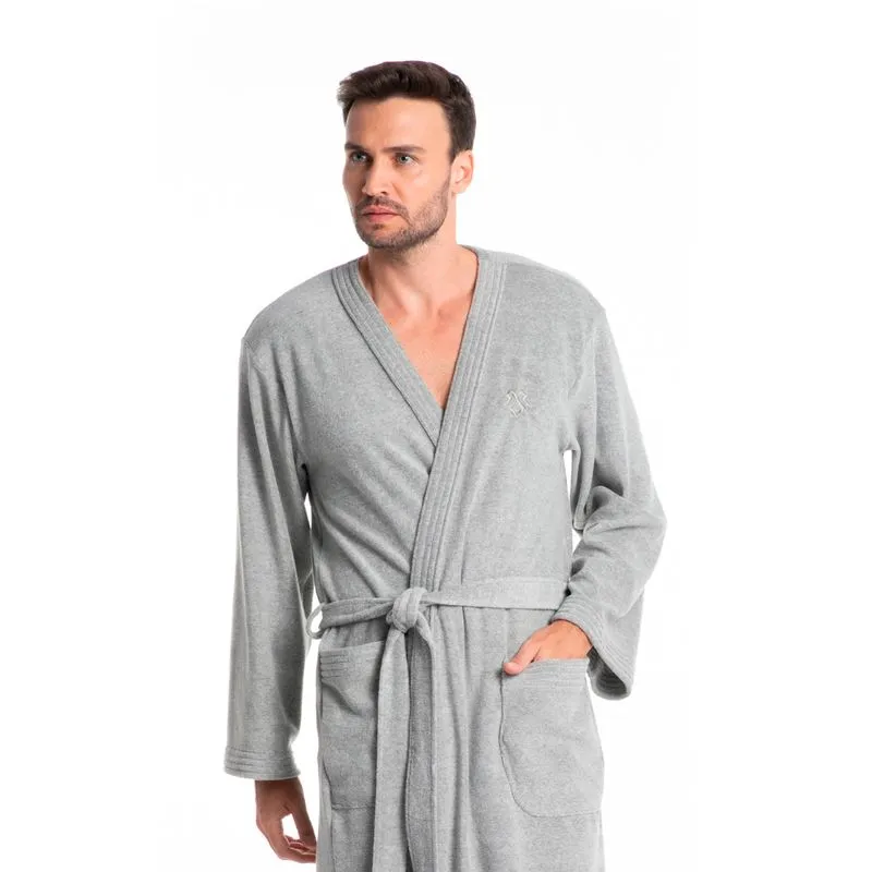 Robe Masculino Curto Em Atoalhado Adriano Cinza/G