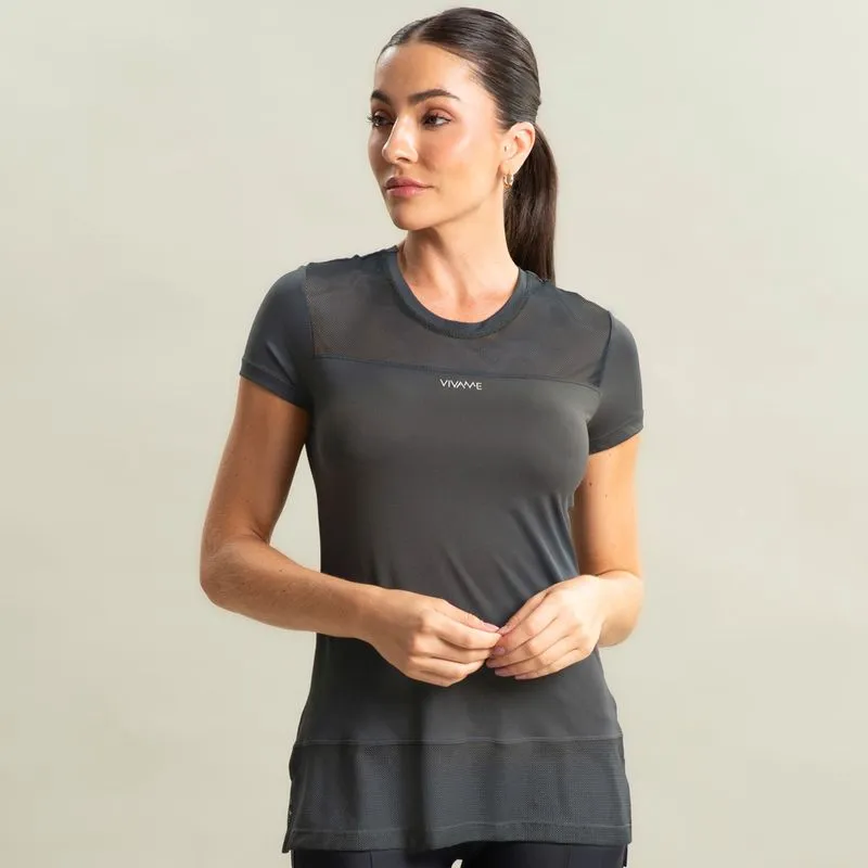 Camiseta Com Tela Pulse Vivame Cinza/P