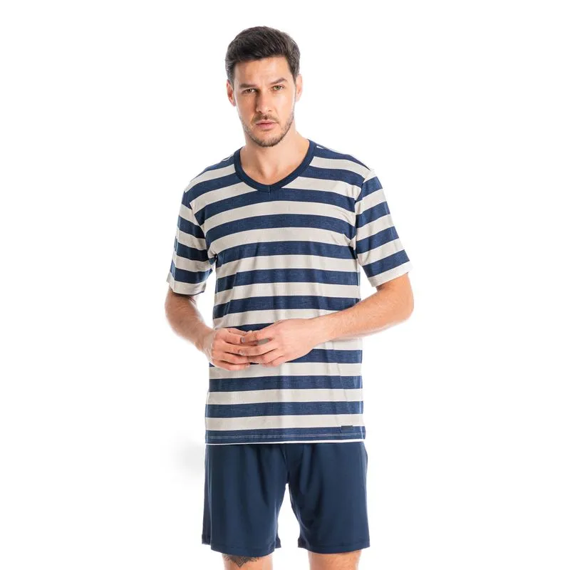 Pijama Masculino Curto Listrado José Tombini Azul-2/P
