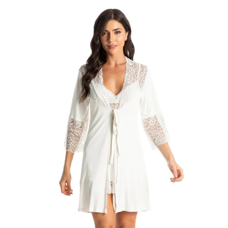 Robe Feminino Curto Com Renda Manu Carla Branco/M