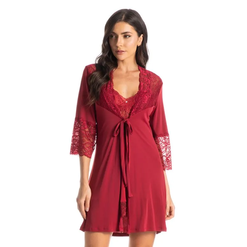 Robe Feminino Curto Com Renda Manu Carla Vermelho/P