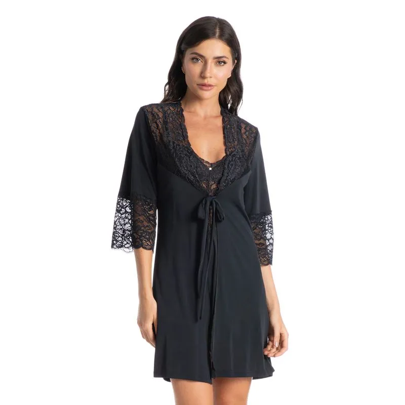 Robe Feminino Curto Com Renda Manu Carla Preto/GG