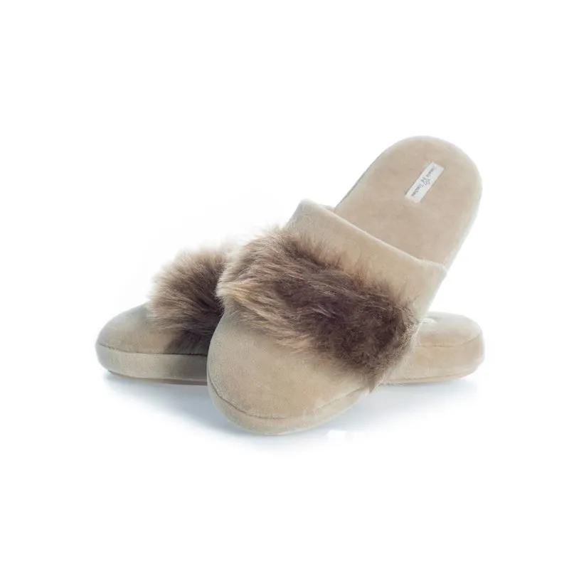 Chinelo Feminino Em Plush Com Pelo Marina Bege/40
