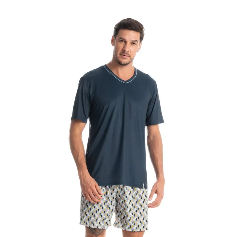 Pijama Masculino Curto Estampado Clóvis Laranja/P