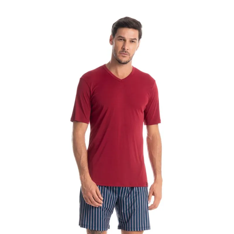 Pijama Masculino Curto Estampado Clóvis Vermelho/GG