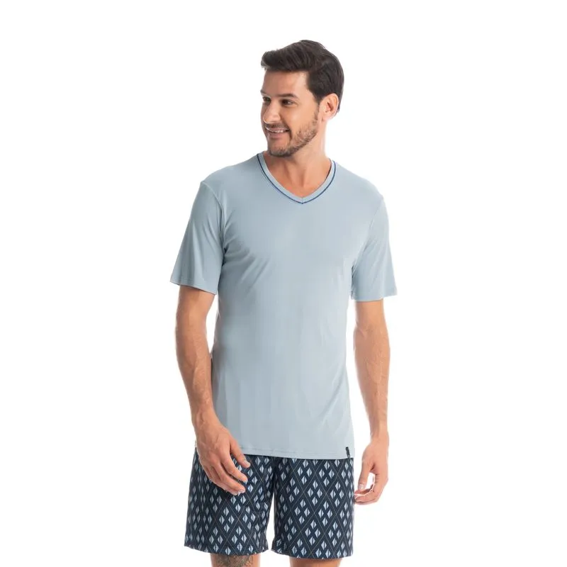 Pijama Masculino Curto Estampado Clóvis Azul/EG