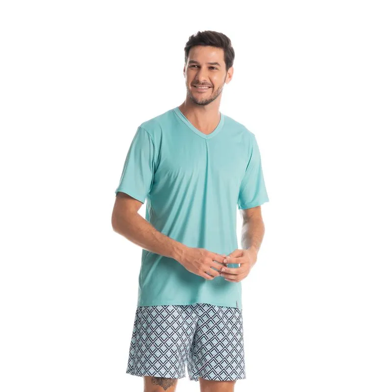 Pijama Masculino Curto Estampado Clóvis Verde-2/G