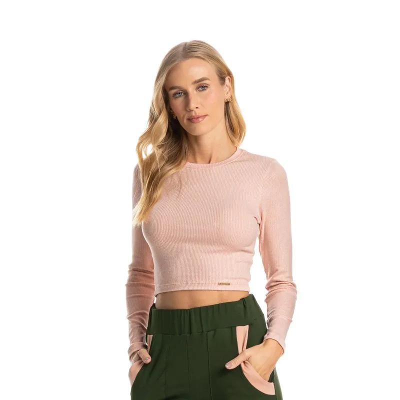 Blusa Feminina Canelada Crop Piza Rosa-3/M