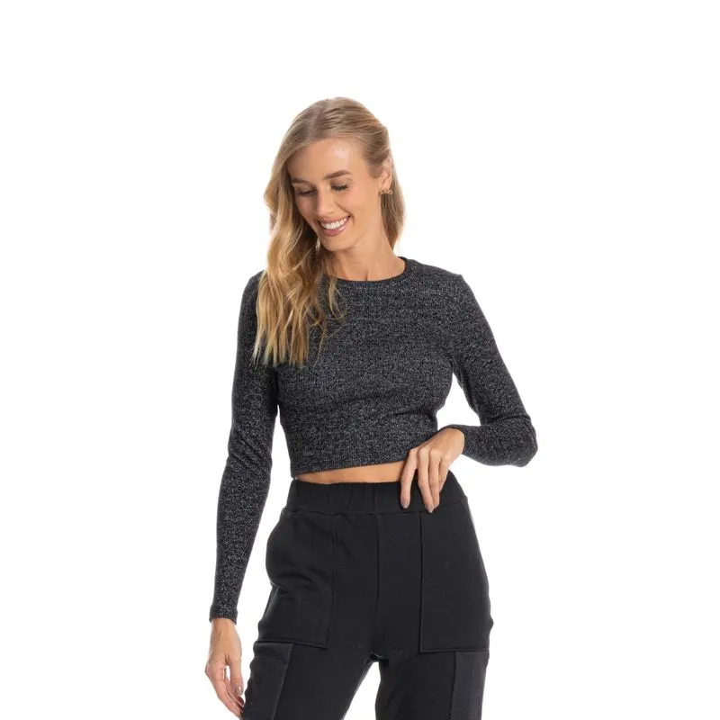 Blusa Feminina Canelada Crop Piza Preto/M