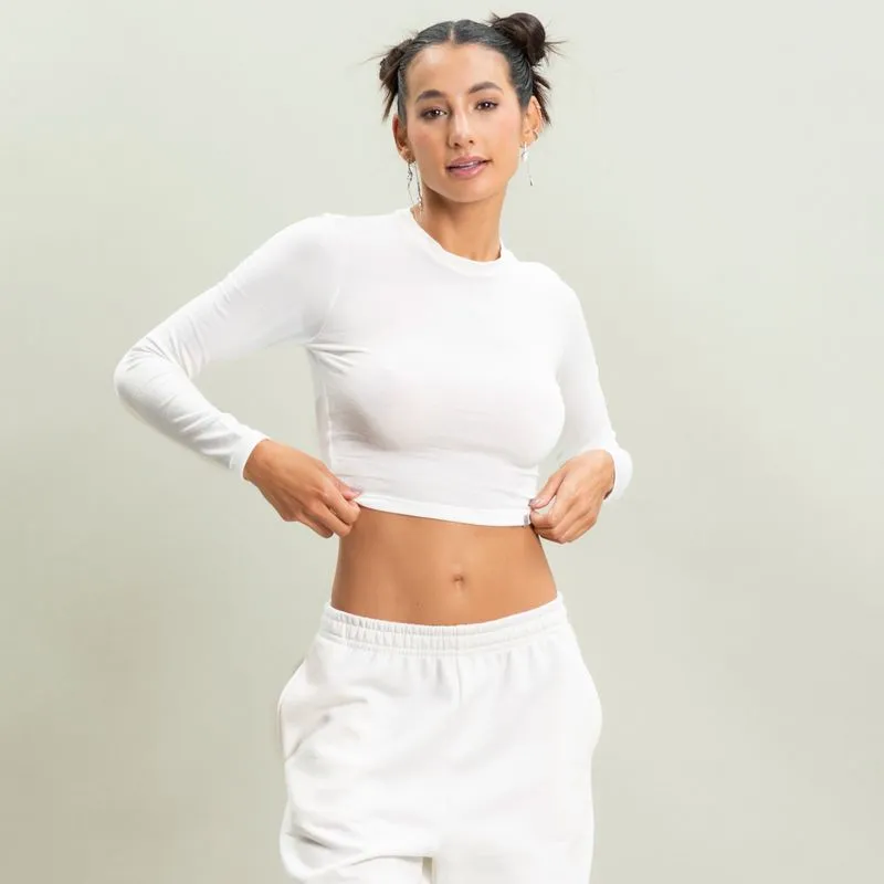 Camiseta Feminina Cropped Manga Longa Kelsey Vivame Branco/M